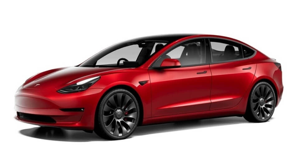 Tesla Model 3 в комплектации High-performance AWD, цвет Flame Red paint